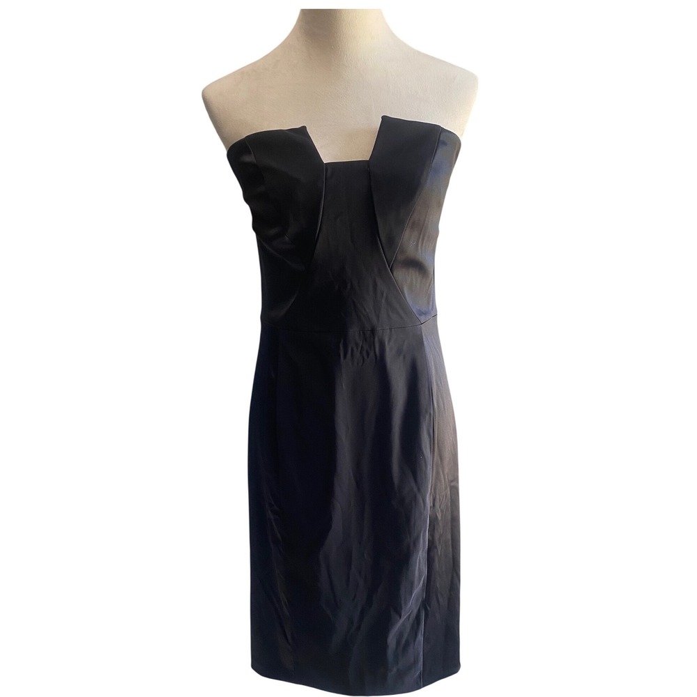 Betsy & Adam Womens Black Strapless Notched Neckline Cocktail Midi Dress Size 10